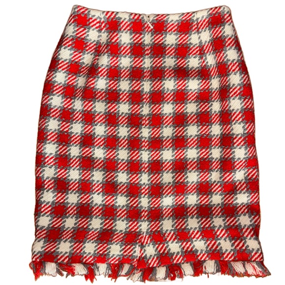 Oscar de la Renta Red and White Checkered Pencil Skirt - Picture 2 of 5